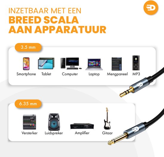 Drivv. Câble Premium 3.5 mm Jack vers Dual 6.35 mm - 2 mètres