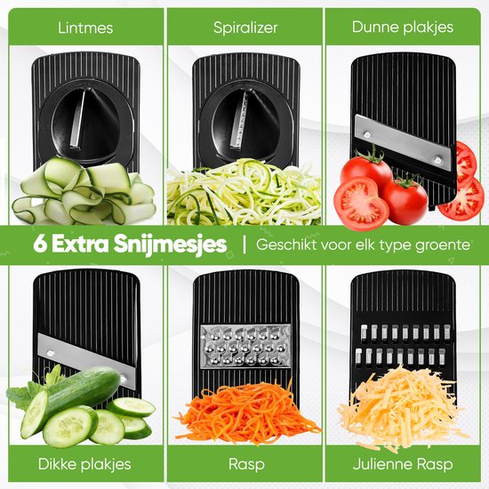 Mandoline Stosh - Coupe-légumes - Coupe-oignons - Coupe-spirale - Râpe - 6 pièces - Plastique - Sans BPA