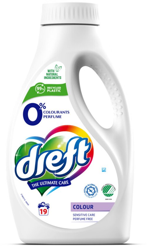 Lessive liquide Dreft 0 % pour linge de couleur, 19 lavages - 988 ml