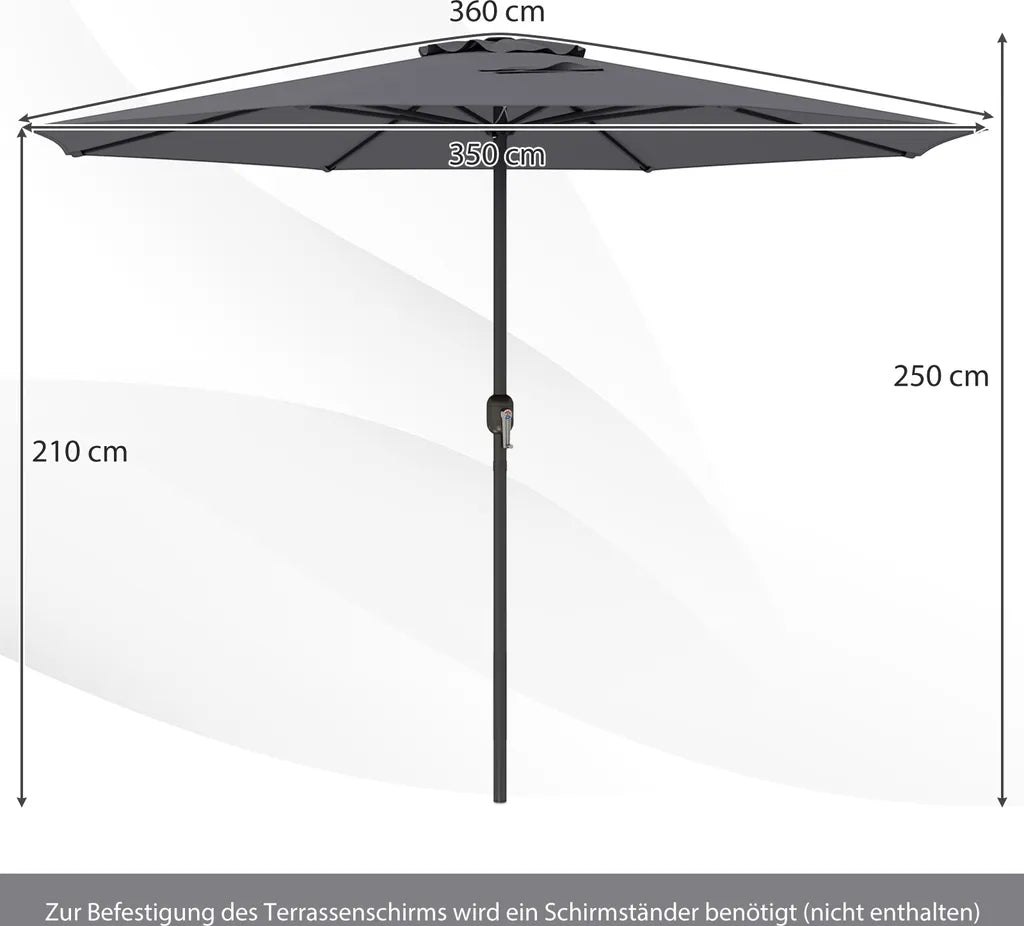Parasol de jardin Coast 350 cm - Anthracite - Avec cordon et 8 baleines métalliques