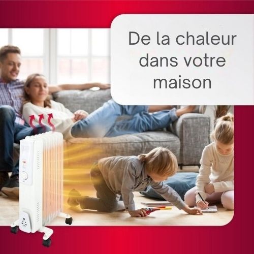 Radiateur électrique à huile Alpina, Chauffage avec thermostat, Chauffage électrique, Chauffage d'appoint, 1500W , Blanc