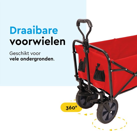 BRASQ Chariot pliable - 100 litres - Capacité 80 KG - Roues pivotantes avec frein - 90x51x100 CM - Poignée réglable - Chariot pliable - Compact - Rouge