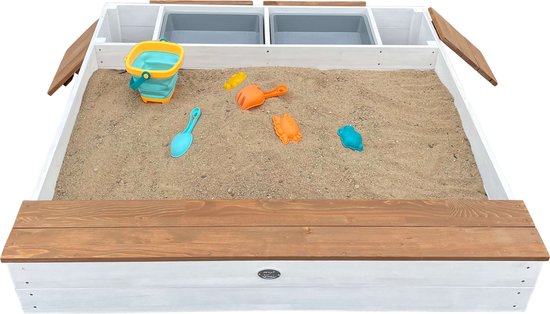 Bac à sable AXI Evy avec bacs à eau et espace de rangement Blanc/marron - Kit d'accessoires inclus