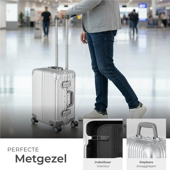 Valise cabine en aluminium tectake® - 36 litres - Double serrure à combinaison TSA à 3 chiffres - 53 cm - Valise cabine à roulettes - Valise de voyage à roulettes
