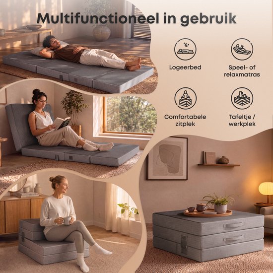 Matelas pliable CozySense® 90 x 200 cm – Matelas d'appoint – Matelas pliable – Respirant – Housse amovible et sac de transport – Épaisseur : 10 cm – Ferme-moelleux