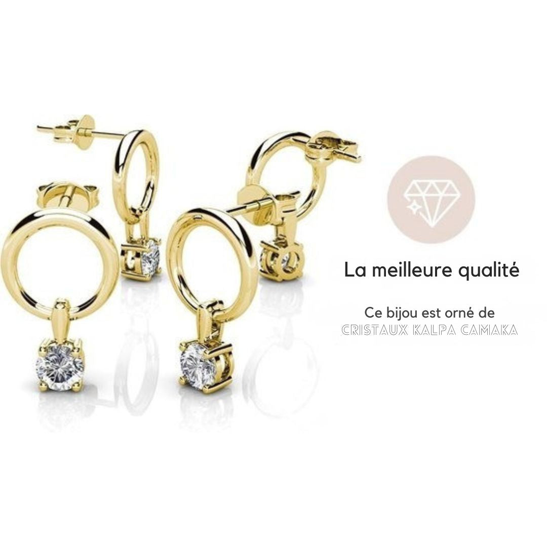 Boucles d'oreilles avec cristaux - Yolora Kalpa Camaka - Plaqué or jaune 18K - femme - Bijoux - Boîte cadeau - Couleur or