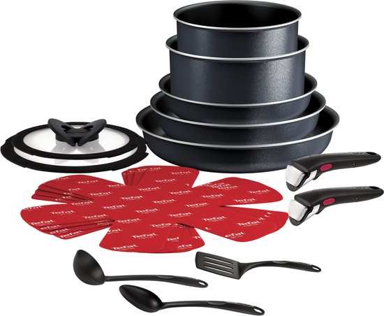 Tefal Ingenio So Light - Batterie de cuisine - 16 pièces - Induction - Empilable - Poignées amovibles - Peu encombrante