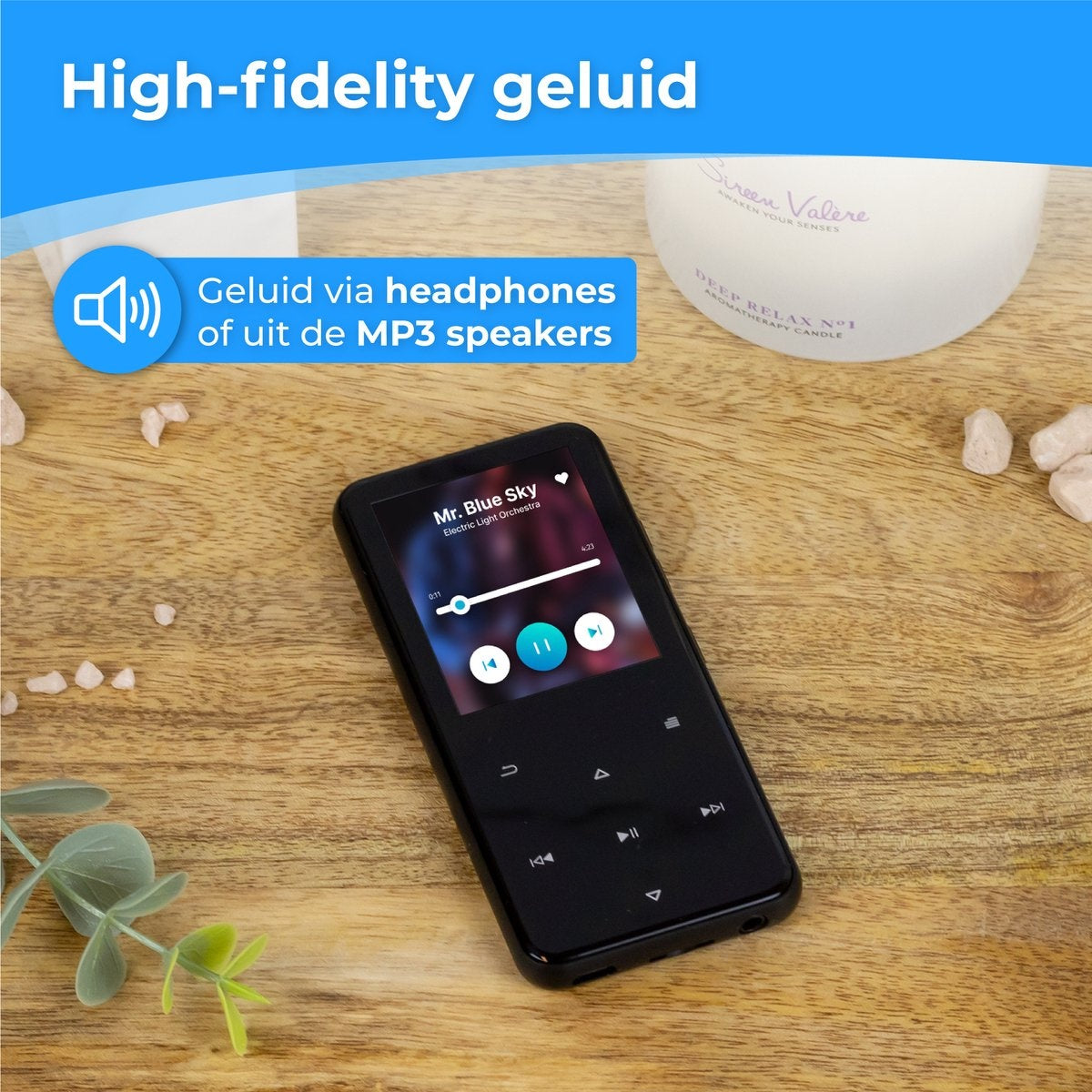 Nuvance - Lecteur MP3 Bluetooth - Mémoire interne 16GB - Support jusqu'à 128GB - Enregistreur vocal numérique - avec radio FM - Noir