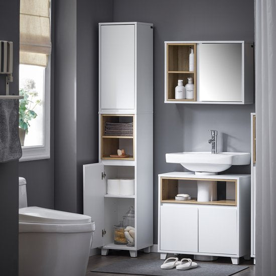 SoBuy BZR147-W Meuble de salle de bains - Meuble haut blanc avec 2 portes et compartiments