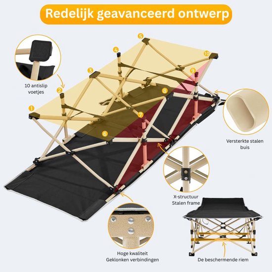 Lit de camp Yaheetech 186 x 66 cm - Lit de camping pliable - 150 kg - Sac de transport - Noir