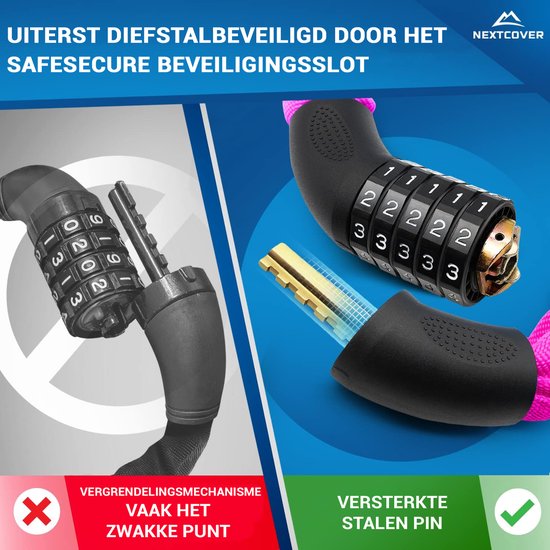Cadenas à combinaison Nextcover - SafeSecure - 5 chiffres - Cadenas à chaîne - Rose