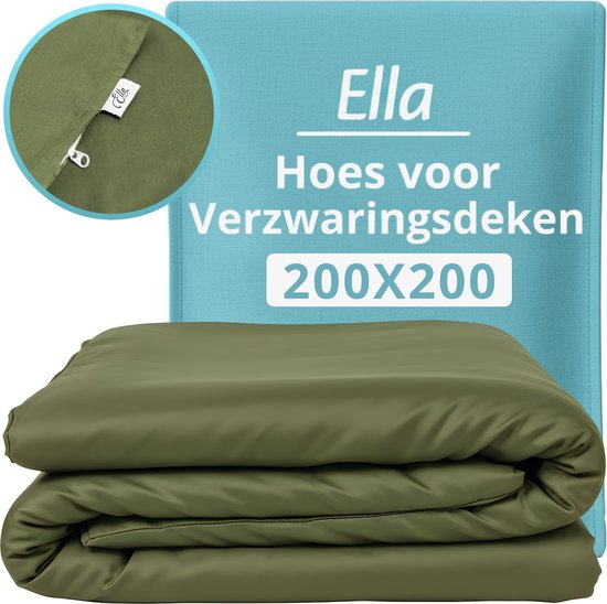 Housse pour la couverture d'aggravation d'Ella 200 x 200 CM - 11 KG & 13 KG - Housse en 100% coton biologique - Vert olive