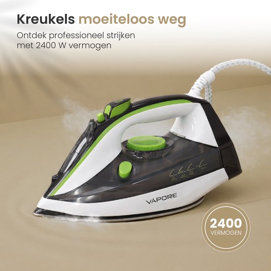 Vapore - Fer à vapeur 2400W - Semelle en céramique - Fer à repasser - 34g/min de vapeur - Anti-goutte - Fer à repasser - Autonettoyant - Tapis de repassage résistant à la chaleur inclus