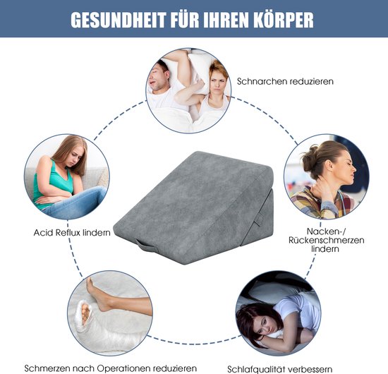 COSTWAY : oreiller triangulaire, coussin de lecture, coussin de dos, coussin pour les jambes, housse en mousse à mémoire de forme, lavable, coussin anti-reflux, pour adultes, coussin d'assise pour lit, ergonomique, coussins Venus, coussin de détente pour