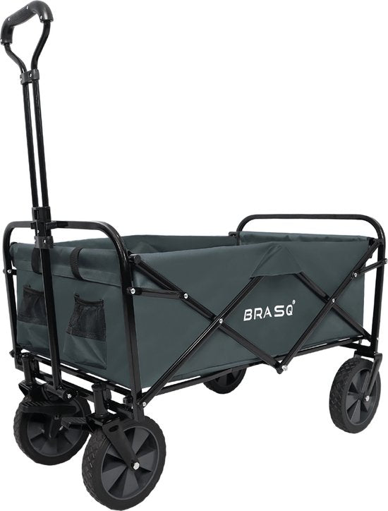 BRASQ Chariot pliable - 100 litres - Capacité 80 KG - Roues pivotantes avec frein - 90x51x100 CM - Poignée réglable - Chariot pliable - Compact - Gris