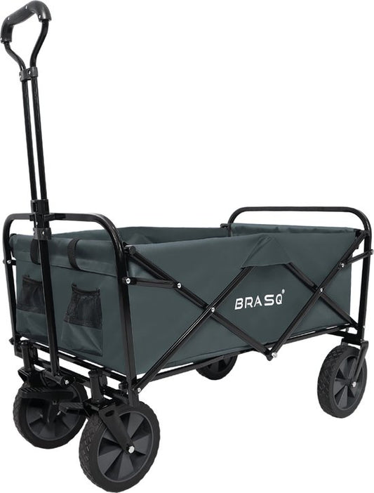 BRASQ Chariot pliable - 100 litres - Capacité 80 KG - Roues pivotantes avec frein - 90x51x100 CM - Poignée réglable - Chariot pliable - Compact - Gris