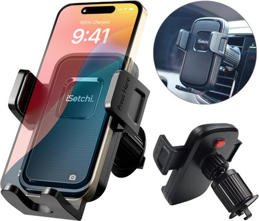 iSetchi FlexMount - Support de téléphone pour voiture - Grille de ventilation - Support de téléphone portable - Accessoires de voiture - Support universel - Design extensible - Noir