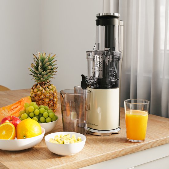KitchenBrothers Slowjuicer - Vertical - Presse-agrumes - Presse-légumes et fruits - 80 mm - 750 ml - Champagne