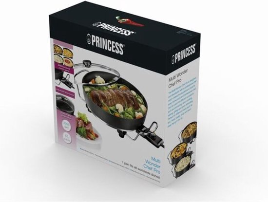 Princess 162367 XL Snackpan - Poêle électrique à snacks – Avec couvercle - Thermostat réglable - 1 800 W - Double résistance puissante - Grande capacité - 5,4 litres - Cordon d'alimentation de 1,5 mètre