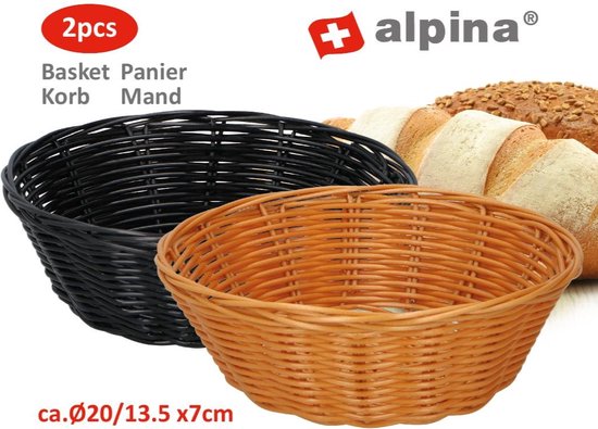 alpina Paniers à pain - 2 pièces - Panier en osier - Brun et noir