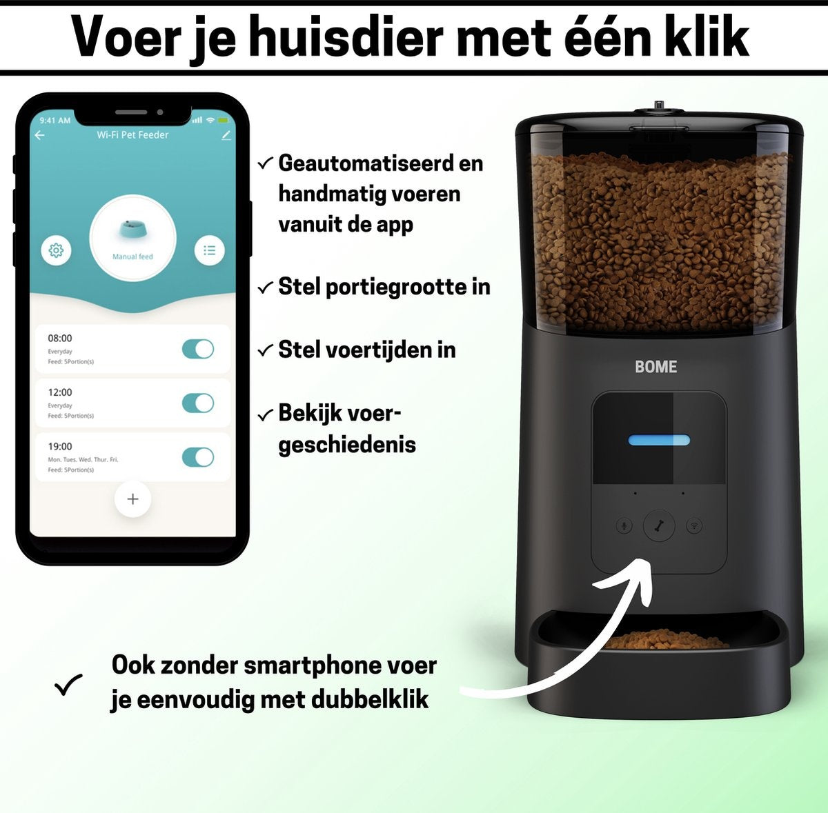 BOME Feeder - App et Audio - Mangeoire automatique pour chat ou chien - Mangeoire pour chat - Noir