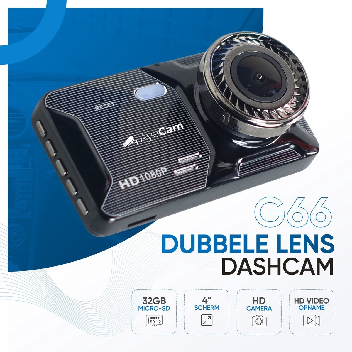 AyeCam Dashcam Pro - Dashcam pour voiture avant et arrière - FULL HD & Vision nocturne - G-Sensor - Incl. 32GB SD