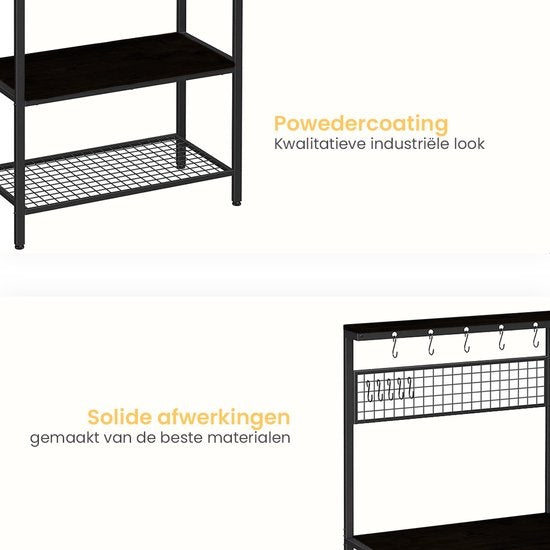 Goliving Armoire de cuisine - Étagère de cuisine verticale - Armoire à micro-ondes - Organisateur - Métal - Bois - 84 x 40 x 170 cm - Noir