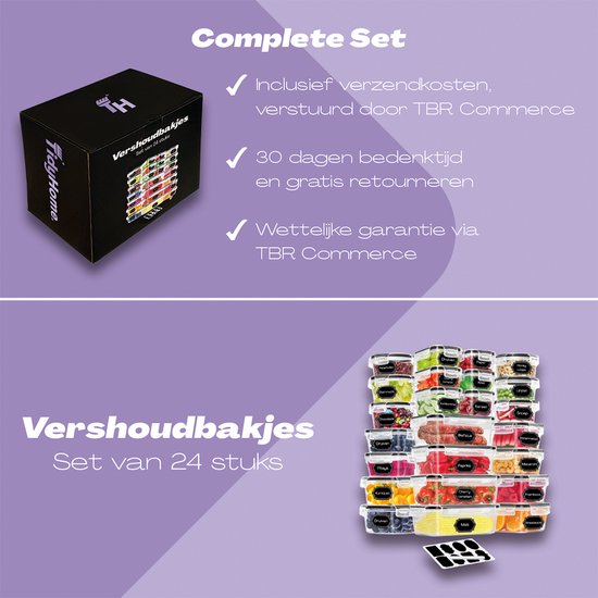 TidyHome® Barquettes de conservation des aliments - Lot de 24 pièces - Dimensions des notes ! - Récipients pour la préparation des repas - Convient pour le micro-ondes, le congélateur et le lave-vaisselle - Récipients pour le réfrigérateur - Récipients de