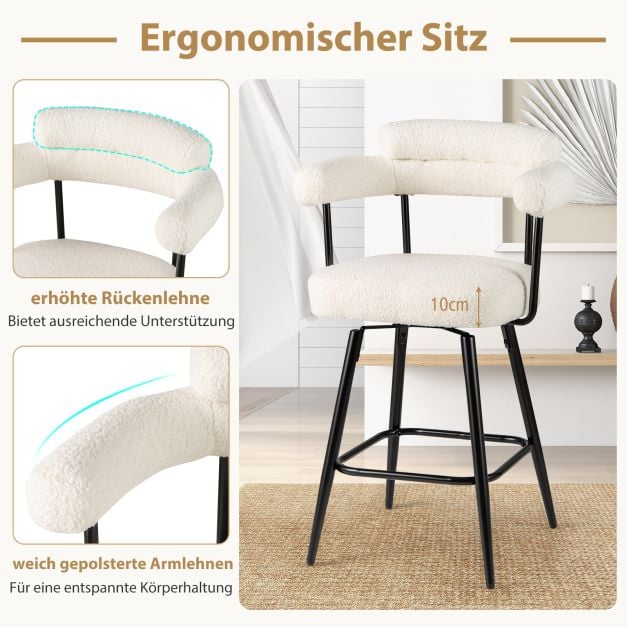 Ensemble Coast de 2 tabourets de bar - Blanc/Noir - Pivotants à 360° - Hauteur d'assise 69 cm