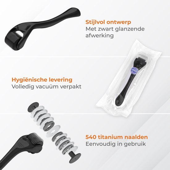 Nuvance Dermaroller - 540 micro-aiguilles de 0.5 mm - Livret inclus - Roller à barbe pour la croissance des poils - Emballage stérile