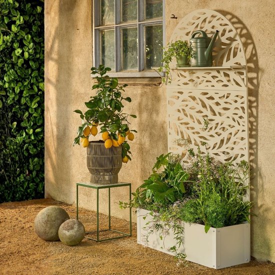 Mica Decorations Sapri Support pour plantes - Jardinière avec treillis pour plantes grimpantes - Support pour plantes autonome ou à fixer au mur - 90 x 33 x 180 cm - Blanc cassé