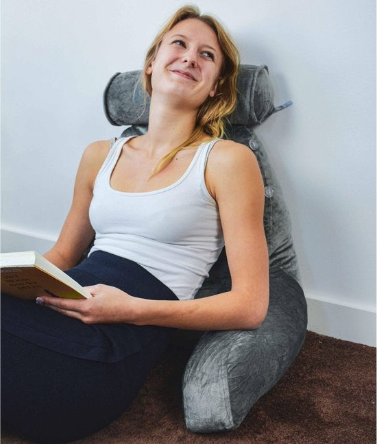 Ella® Leeskussen met Nekrol - Relax Kussen - Zitkussen - Onderrug Ondersteuning - Lekker Lui Lezen Kussen - Fluweel Lichtgrijs