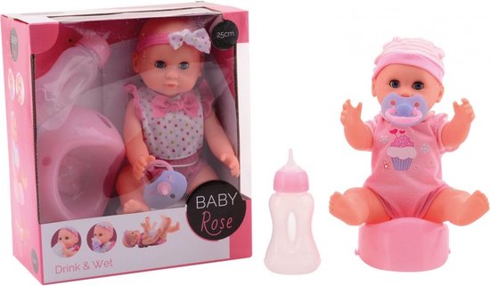 Baby Rose poupée qui boit et fait pipi 25cm - Baby doll