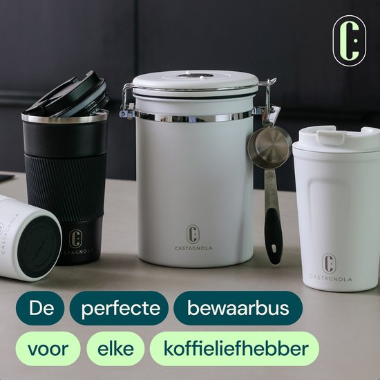 Boîte de conservation pour café Castagnola 1,8 L - Blanche - Boîte hermétique pour café avec valve à CO₂ et compteur de dates