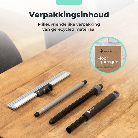 CLEANLY Raclette de sol avec manche télescopique 113-142 cm - Raclette de sol de salle de bain avec raclette en caoutchouc - Raclette d'eau - Raclette de douche - Largeur 43.5 cm - Noir, Gris