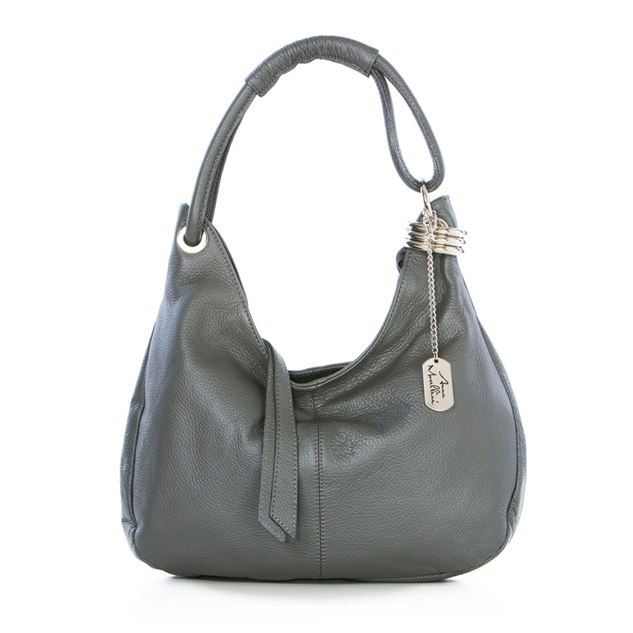 Sac hobo Anna Morellini Alba - Cuir de vachette véritable - Ash - 38 x 34 x 10 cm