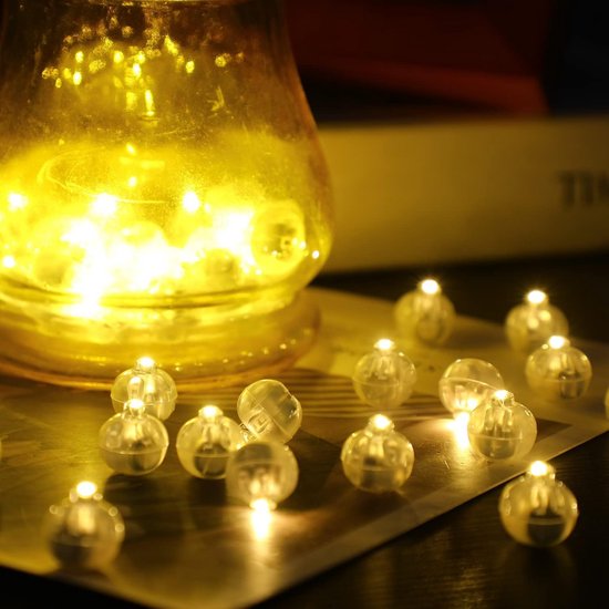 Partizzle 50x Mini Lumières LED - Petites Lumières de Fête pour Ballons - Lumières de Fête avec Eclairage d'Ambiance - Anniversaire, Mariage, Halloween, Noël et Festival - Décoration Lampe pour Ballons - Lumière Blanc Chaud