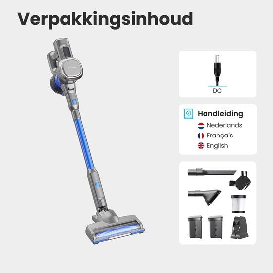 Aspirateur Balai - Auronic - Sans fil - Sans sac -Double batterie - Filtre HEPA lavable - 220 W - Gris/Bleu