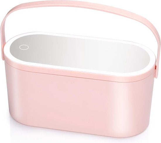 Touch Of Beauty Make Up Organiser avec miroir LED - Travel Beautycase - 24.1 x 10.4 x 11.7CM - Lumière LED ajustable - Câble de chargement USB inclus - Plastique - Rose