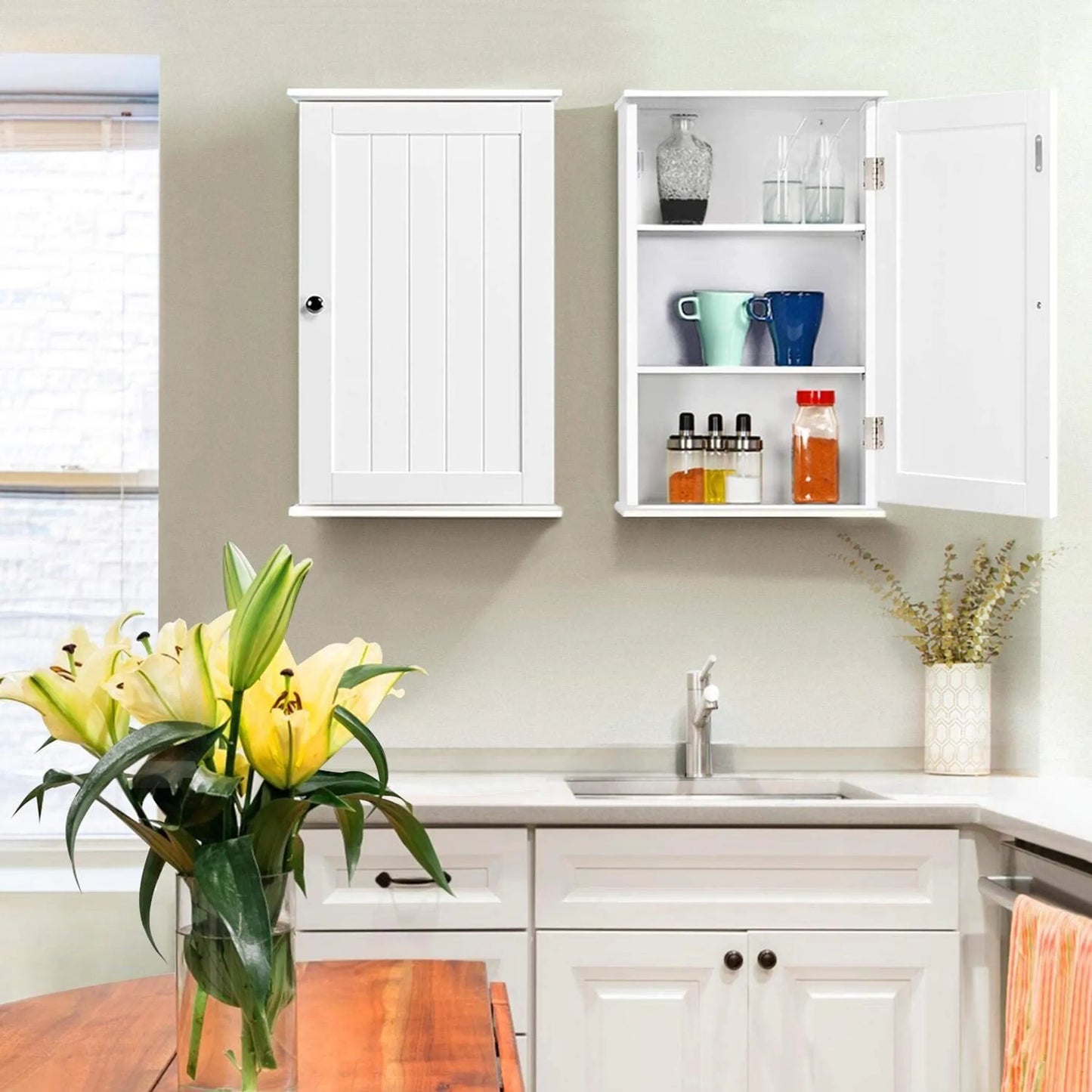 Yaheetech Armoire de salle de bain Armoire murale - 35 x 21 x 55 cm - Comprend deux étagères réglables, un revêtement hydrofuge et une construction en MDF E1 - Pour la salle de bain et la cuisine - Bois blanc