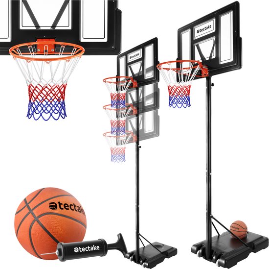 tectake® - Support de basket-ball 230-305cm anneau de basket-ball système de basket-ball avec roues - incl. ballon et pompe