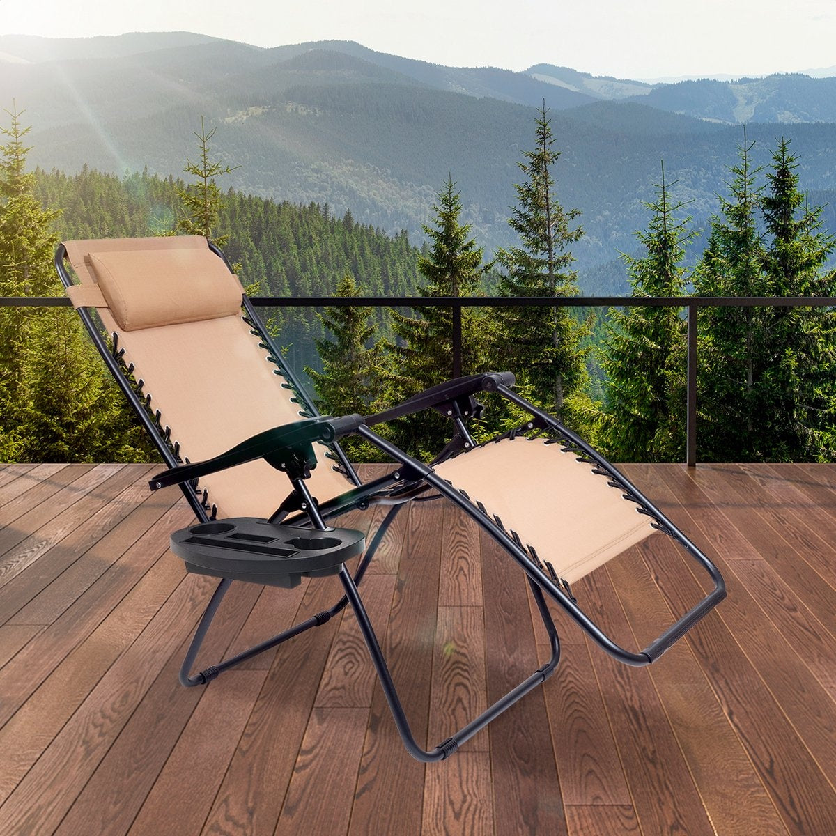 LifeGoods Chaises de jardin pliables - 30°-90° réglables - Métal - Beige