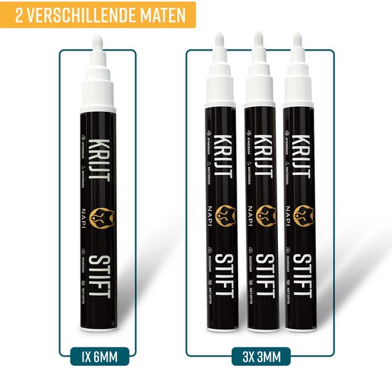 NAPI 4 Marqueurs à craie blancs - lavables - Marqueurs pour fenêtres 3 & 6mm - Marqueurs à craie pour tableau noir et fenêtre - Marqueurs pour tableau blanc - Marqueurs pour tableau blanc - Marqueurs pour verre - Marqueurs à craie - Porcelaine - Verre - 2