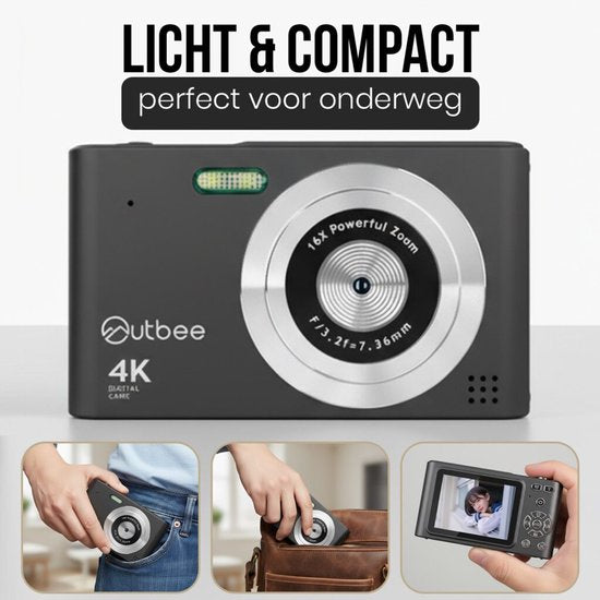 Outbee Appareil photo numérique - Appareil photo - Appareil photo numérique - Compact - Photos et vidéos - 8 résolutions d'image - 128 Go - Noir