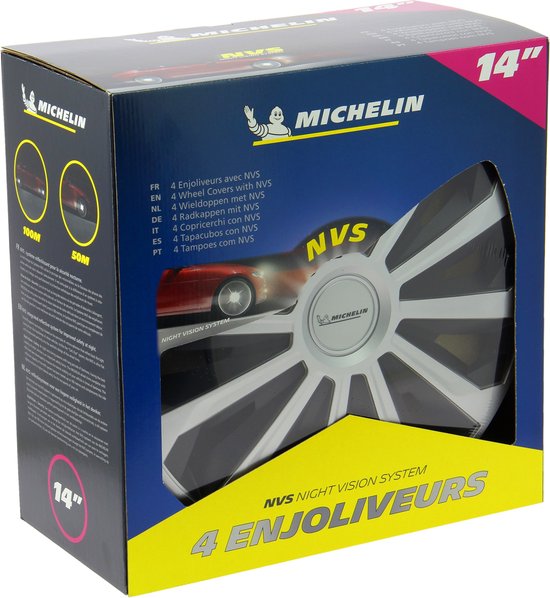 Enjoliveurs Michelin 14 pouces - noir/argent - lot de 4