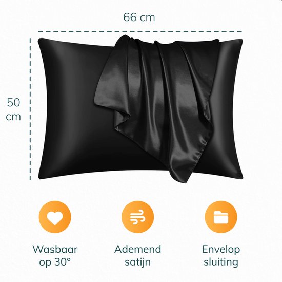 Ensemble de taies d'oreiller en satin - 50x70 - bonnet et masque de sommeil inclus - Noir - Satin - Soie - Beauté - Soie - Douce - Satin - Soie de noix