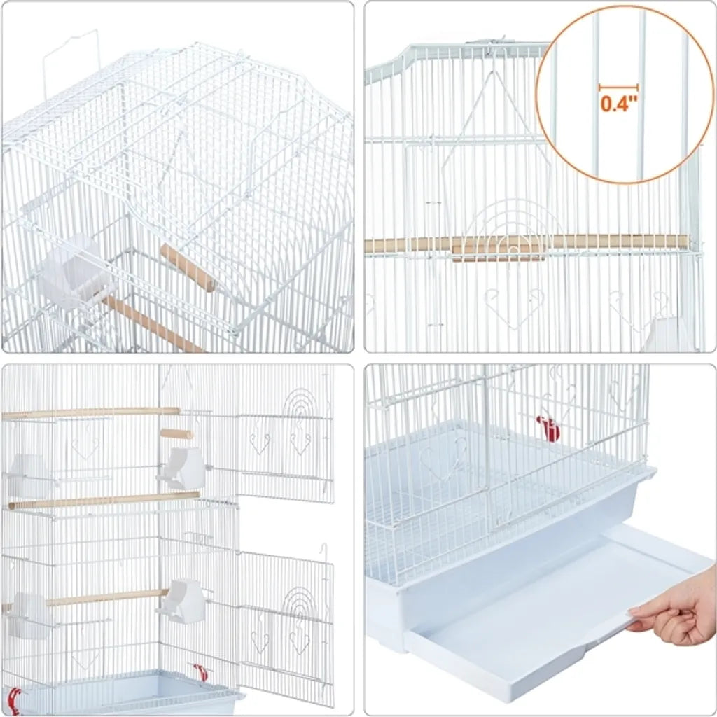 Yaheetech Cage à oiseaux - 46x35x104,5 cm - Ouverture du toit - Blanc Bleu clair