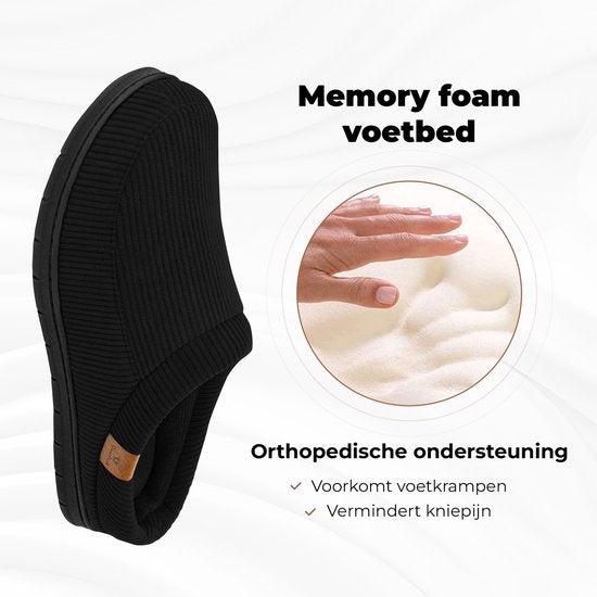 Chaussons Hommes - Chaussons - Taille 44/45 - Noir - Velours côtelé - Antidérapant - Comfeet