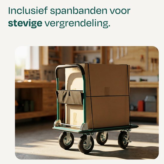 Chariot à plateau VONROC Premium – avec pneus gonflables – pliable – capacité de charge max. 300 kg – grande surface de chargement 90 x 60 cm – sangles de fixation incluses