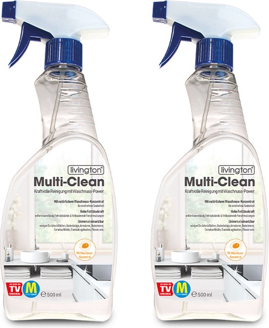 Nettoyant universel Livington Multi-Clean - 2 UNITÉS - propre - fort pouvoir dégraissant - usage universel - convient à toutes les surfaces lavables et lisses - 2 x 0,5 litre